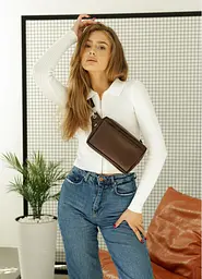 Жіноча сумка бананка бананка Sambag HARVI шоколадна 24 × 16 × 6 см (88213020)