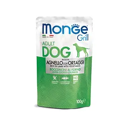 Набір консерв Monge Dog GRILL MIX для собак, мікс 3 смаки:лосось/ягня/свинина 12 шт по 100 гр (паучі) - мініатюра 4