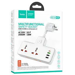 Подовжувач Hoco AC12A Reise (PD30W/1C3A) +Socket White - мініатюра 6