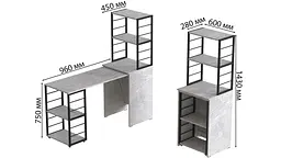 Стіл-тумба трансформер Смарт 3/2 з етажеркою Ferrum-decor 1430x1450x600 Чорний метал ДСП Бетон 16 мм (FRD-105122) - мініатюра 4