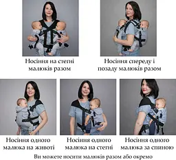 Універсальний ерго рюкзак для двійні 5 в 1 слінг - рюкзак для носіння близнюків з 4 до 18 місяців Coolbabka чорний - мініатюра 7