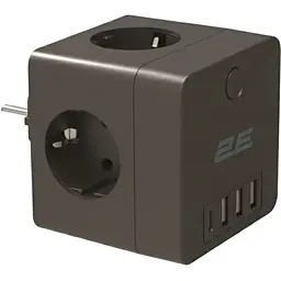 Мережевий адаптер 2E 4xТип F, 16A, 3xUSB-A, 1x USB-C, чорний (2E-AD431BK)
