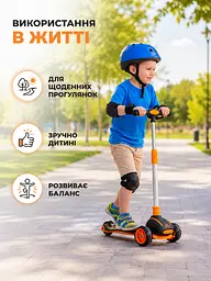 Дитячий самокат триколісний чорний/помаранчевий з підсвічуванням коліс музикою та регульованим кермом (49675950) - мініатюра 4
