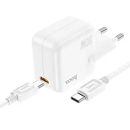 Адаптер мережевий HOCO Type-C to Type-C Cable Advantage single port charger C112A 30W білий