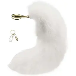 Металева анальна пробка Лисячий хвіст Lockink Sevanda White Fox-Tail Anal Rose-shape Plug - мініатюра 4