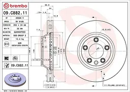 Диск гальмівний передній вентильований VW Touareg I, Audi Q7 02-18р Brembo (09.C882.11)