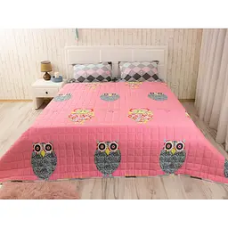 Покривало Руно двостороннє 212x240 см - Owl фуксія сатин (17497)