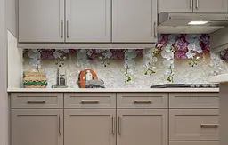 Вініловий кухонний фартух Кучеряві Орхідеї наклейка для кухні ПВХ Квіти Бежевий Happy Pocket Z181772 - мініатюра 5