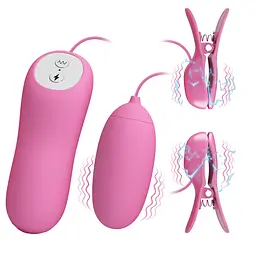 Віброяйце з затискачами для сосків Pretty Love Electric Shock & Vibro-Bullets Pink - мініатюра 2