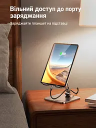 Настільна підставка для планшета UGREEN LP134 для екранів 4–12,9″ з регулюванням нахилу складана з положенням для малювання стилусом для вертикального та горизонтального встановлення з доступом до зарядного порту із захисними силіконовими накладками сіра (40393) - мініатюра 5