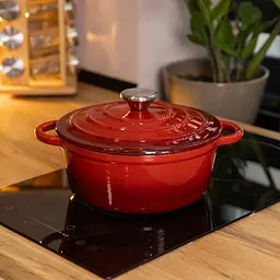 Каструля чавунна емальована Premium Cookware 2.5 л Червона з кришкою для тушкування, запікання та томління, для всіх плит - мініатюра 8