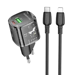 МЗП Borofone BN17 Sunlight PD20W+QC3.0 (1USB-A/1C) + кабель Type-C to Lightning Transparent black