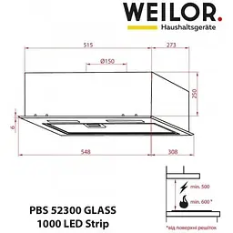 Витяжка вбудована Weilor PBS 52300 Glass BL 1000 LED Strip - мініатюра 10