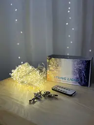 Світлодіодна гірлянда водоспад-штора Роса мішура дощ 3x3 м 900 LED тепле біле світло білий провід з пультом 8 режимів - мініатюра 2
