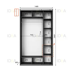 Шафа-купе Idea серія 1 140 x 60 x 240 см Антрацит - мініатюра 2