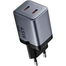 Зарядний пристрій Vention 45W GaN 2×USB-C PD 3.0/QC з кабелем USB-C M-M чорний (TZ-FCDH0-EU)