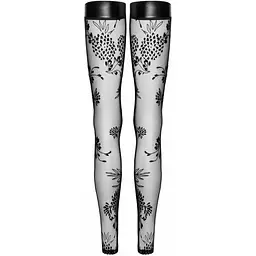 Панчохи Noir Handmade F243 Tulle stockings With patterned fLock embroidery - S - мініатюра 5