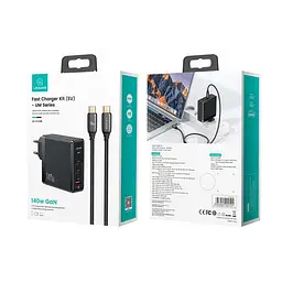 Адаптер мережевий USAMS US-UM Fast Charger Kit GaN Type-C Для Type-C Cable 240W PD3.1 T52 US-CC168 |1USB/2Type-C, 140W/5A, PD/QC| - мініатюра 2
