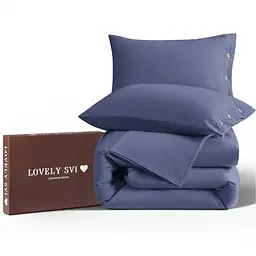 Комплект постільної білизни Lovely Svi варена бавовна (120 г/м2) Полуторний Євро однотонний Синій (290326)
