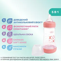 Пляшка для годування Chicco Perfect 5 Love із силіконовою соскою 240 мл рожева (20223.11.40) - мініатюра 3