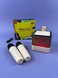 Портативна Bluetooth колонка K18 з функцією караоке, 2 мікрофони в комплекті, RGB підсвітка, LED дисплей, акумулятор, рожевий10345