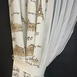 Коротка фіранка для кухні з атласу та шифону з коричневими будинками 1,8м на 4м на тасьмі ALBO pbe0052795 - мініатюра 3