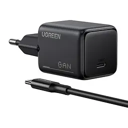 Зарядний пристрій Ugreen X517 USB-C PD25W GaN + cable USB-C to USB-C 1.0m black (75103)