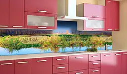 Вініловий кухонний фартух Вид на ліс наклейка для кухні ПВХ трава вода Природа Зелений Happy Pocket Z181757 - мініатюра 2