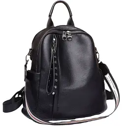 Шкіряний класичний жіночий рюкзак чорний 94083 Tiding Bag - мініатюра 1