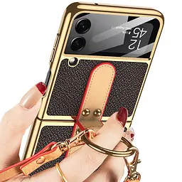 Шкіряний чохол GKK with ring and strap для Samsung Galaxy Z Flip4 Brown - мініатюра 3
