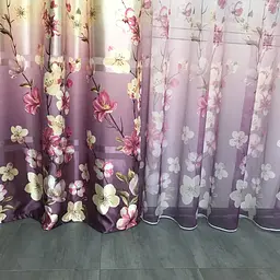 Атласні штори з квітами фіолетового кольору 150х270 з тюлистом батистовим 400х270 на тасьме ALBO pbe0052767 - мініатюра 4