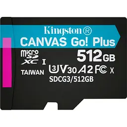 Карта пам'яті KINGSTON microSDXC Canvas Go Plus 512Gb Class 10 UHS-I/U3 (SDCG3/512GBSP) без SD адаптера [70328] - мініатюра 1