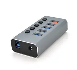 Разветвитель Хаб Voltronic 4 порта USB 3.0 + 1 порт QC3.0, с переключателями на каждый порт, DC5V3A - мініатюра 1