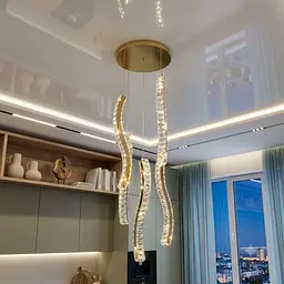 Висока золота каскадна LED люстра Artlight 625/5GD на 5 прозорих скляних елементів 42W