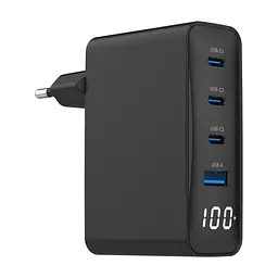 Зарядний пристрій Gembird 3xUSB-C PD100W + 1xUSB QC3.0 30W black (TA-UC-PDQC100LCD-01-BK)