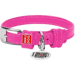 Нашийник для собак Waudog Glamour, шкіряний, з QR паспортом, 19-25х0,9 см, рожевий