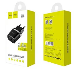 Сетевое зарядное устройство HOCO C12 Smart dual USB charger черный - миниатюра 2