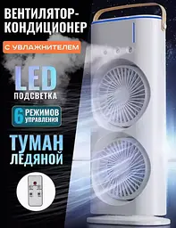 Вентилятор настільний подвійний з охолодженням Double-ended Spray Fan LED-підсвічування 3 швидкості, розпилювач водяного туману - мініатюра 5