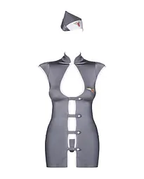 Еротичний костюм стюардеси Obsessive Stewardess 3 pcs grey S/M, сірий, сукня, стрінги, пілотка - мініатюра 5