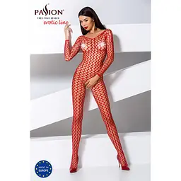 Бодістокінг Passion BS068 red, комбінезон, велика сітка, довгий рукав - мініатюра 2