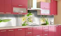 Кухонний фартух Лілії і Перли вінілова наклейка для кухні ПВХ Квіти Бежевий 60х200 см Happy Pocket Z181330 - мініатюра 2