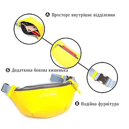 Патріотична шкіряна сумка-бананка комбі двох кольорів Серце Grande Pelle 16760 жовто-блакитна - мініатюра 4