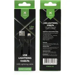 Дата кабель USB 2.0 AM to Lightning 1.0m cylindric nylon back Vinga (VCPDCLCANB1BK) - мініатюра 4