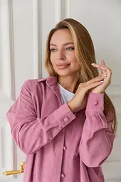 Жіноча сорочка для вагітних стилю oversize з мікровельвету Varna розмір L-XL Lullababe пудрова - мініатюра 9