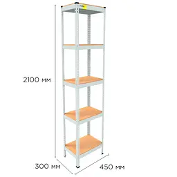 Металевий стелаж Emby Light Series (розмір 2100х450x300мм) 5 полиць ДСП до 100кг Білий - мініатюра 2