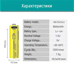 Акумулятор LiitoKala USB-T36 1.5V AA (пальчик) - мініатюра 5