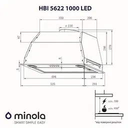 Витяжка вбудована Minola HBI 5622 BL 1000 LED - мініатюра 7