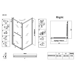 Душова кабіна без піддону Koer Sr SC09-90x90x200-R-TR-07 прозоре скло Easy Clean 6мм Графіт KR5772, Графит, прозорий, графіт - мініатюра 5