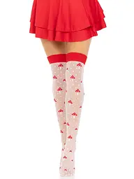 Панчохи Leg Avenue Polka Dot Mushroom Thigh Highs, One Size, біло-червоні, на резинці, малюнок — гриби - мініатюра 5