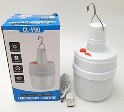 Акумуляторна кемпінгова LED лампа 12W світильник з гачком USB зарядка ліхтар світильник 14х8см 2 режими яскравості 2000mAh UKC V50